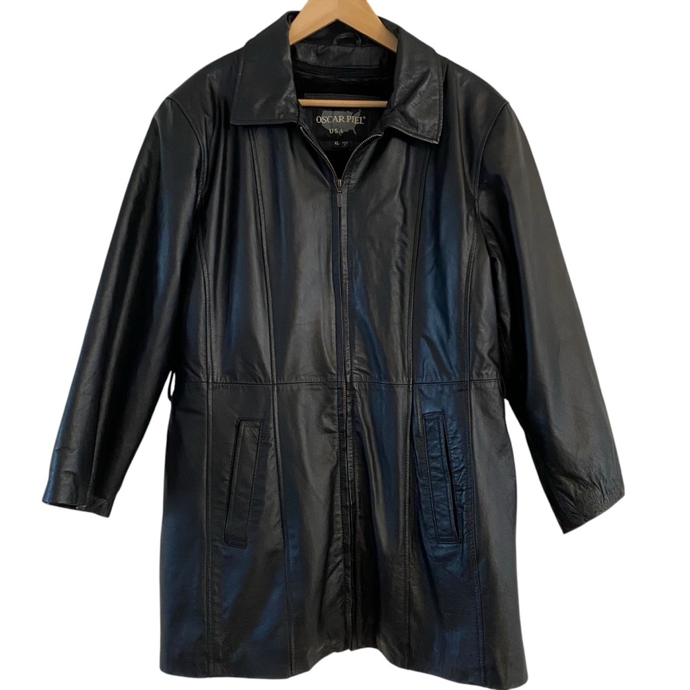 Oscar Piel USA Black Leather Jacket Women’s Size XL Jacket Front Zipper Lined
